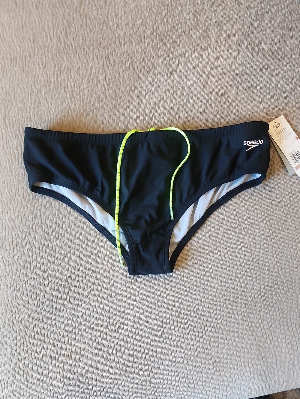 Speedo Black Women's Bikini Bottom with Neon Yellow Drawstring Size 12 NWT